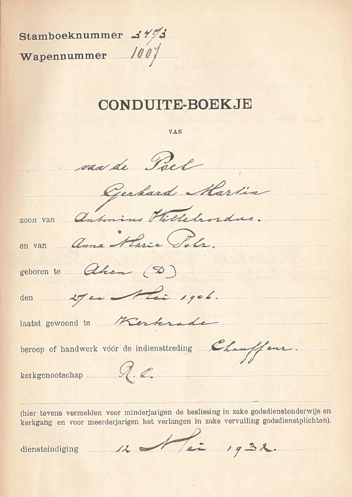 Kopie van conduiteboek van Van der Poel (collectie NIMH:)