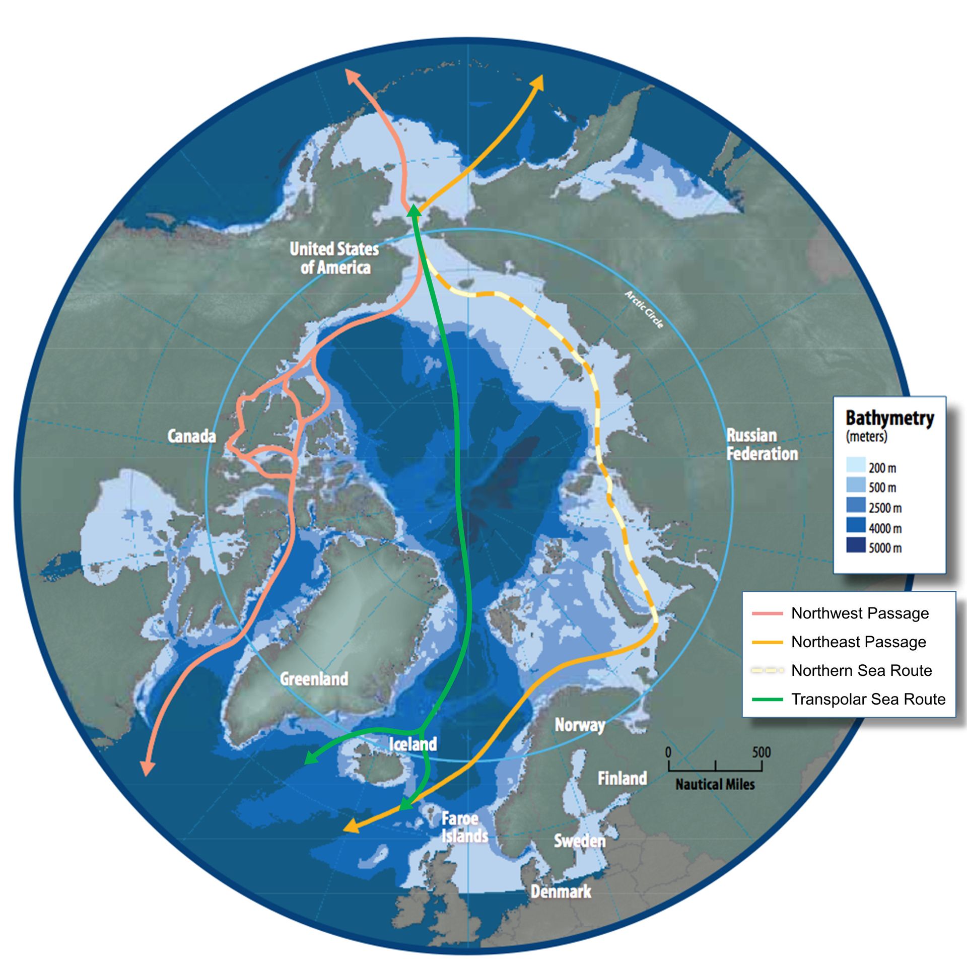 Map showing the Northern Shipping Routes (NSR), Arktis Grafik