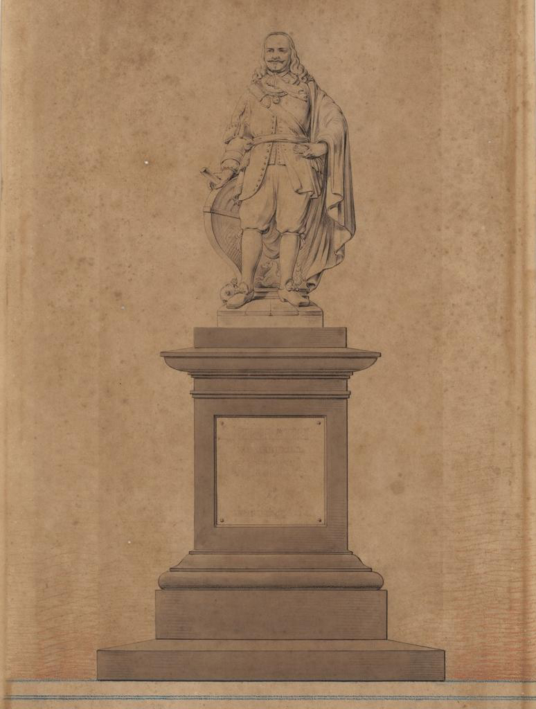 Tekening van het De Ruyter monument te Vlissingen, ca. 1841 (bron: Zeeuws Archief, HTA Vlissingen)
