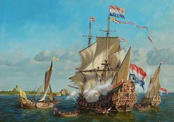 Brederode op de rede van Brielle. Olieverf op doek door Arnold de Lange, 2024. Particuliere collectie