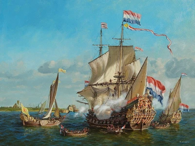 Brederode op de rede van Brielle. Olieverf op doek door Arnold de Lange, 2024. Particuliere collectie